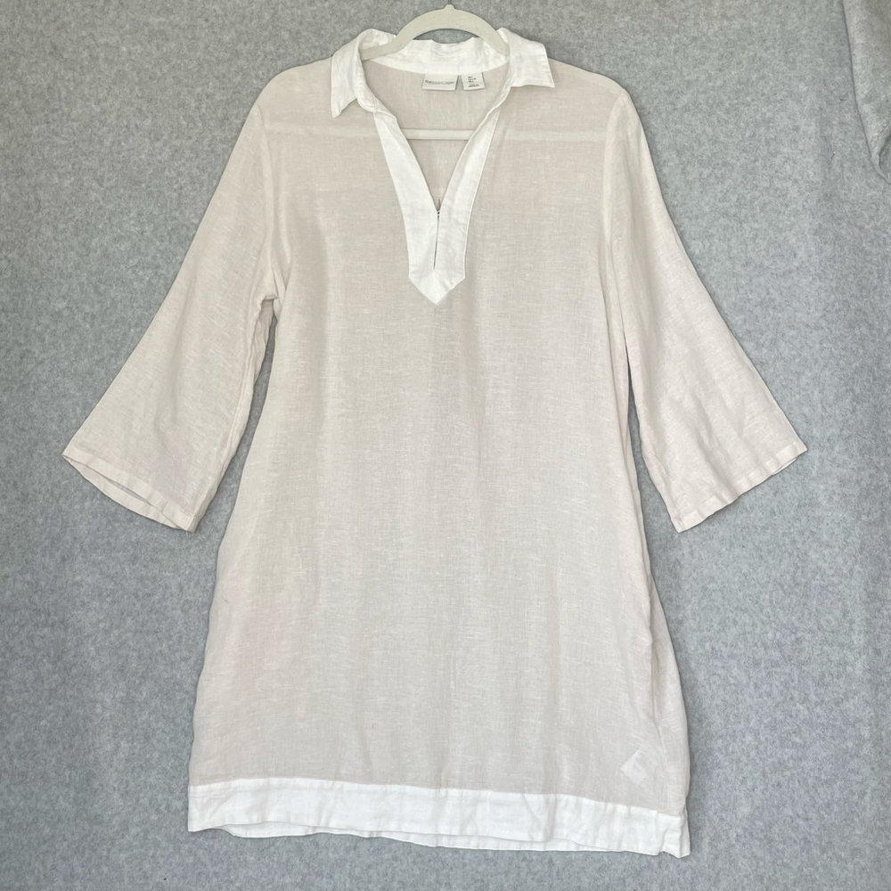 Rachel Zoe White & Light Tan Linen Blend Tunic Top – Women's L
